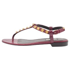 Used Balenciaga Burgundy Leather Arena Thong Flats Size 37.5