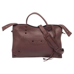 Balenciaga Burgundy Leather Blackout Classic City Bag