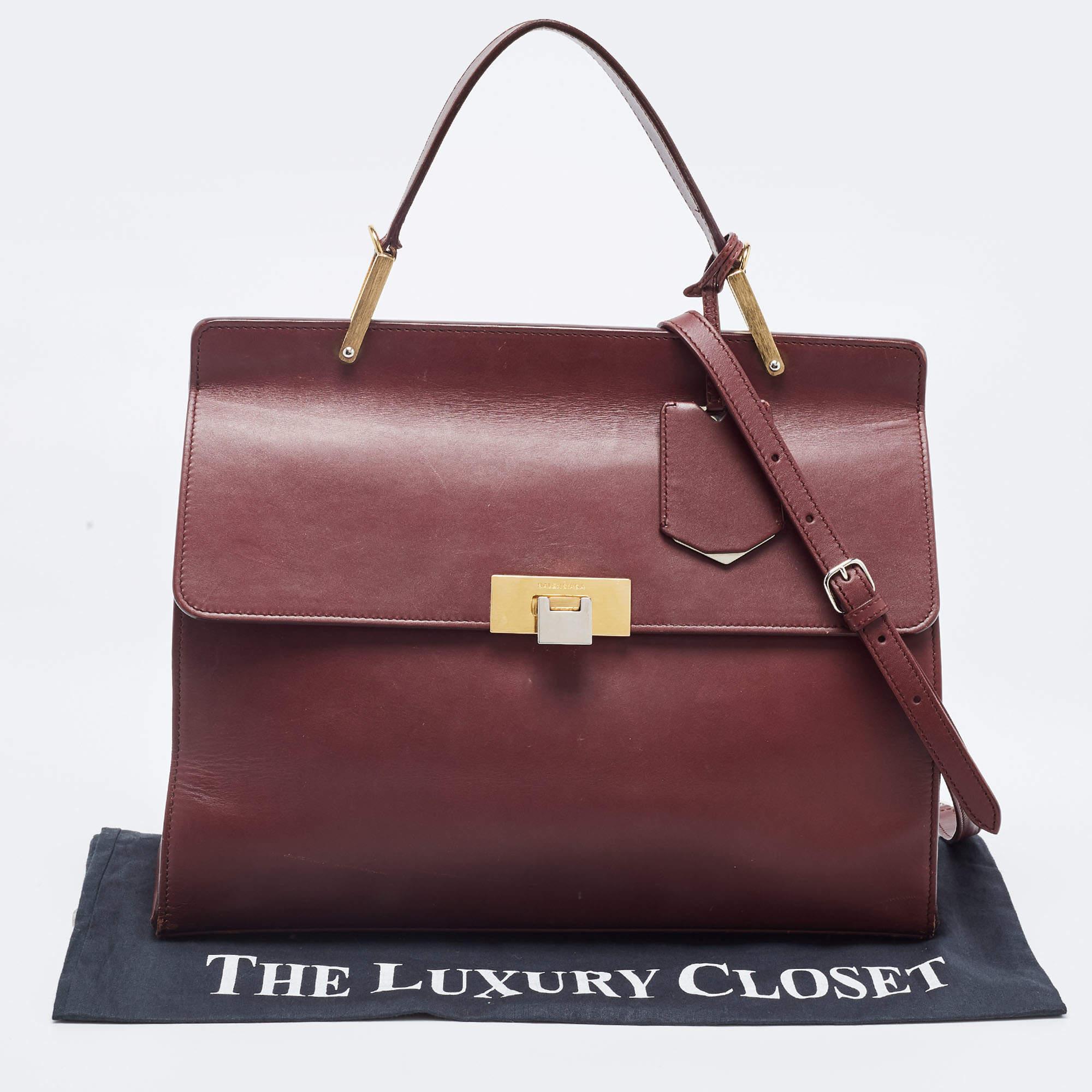 Balenciaga Burgundy Leather Le Dix Cartable Top Handle Bag For Sale 11