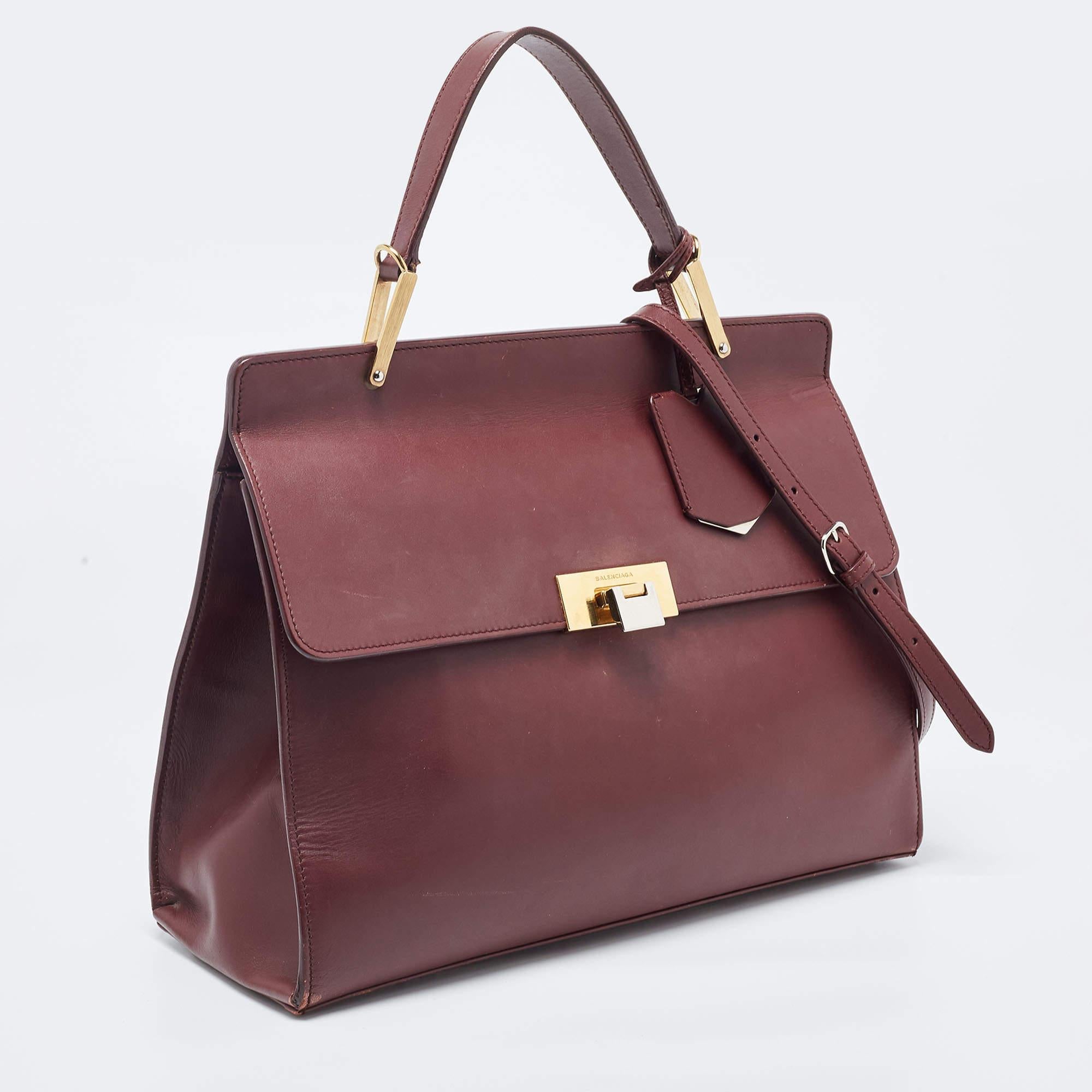 Brown Balenciaga Burgundy Leather Le Dix Cartable Top Handle Bag