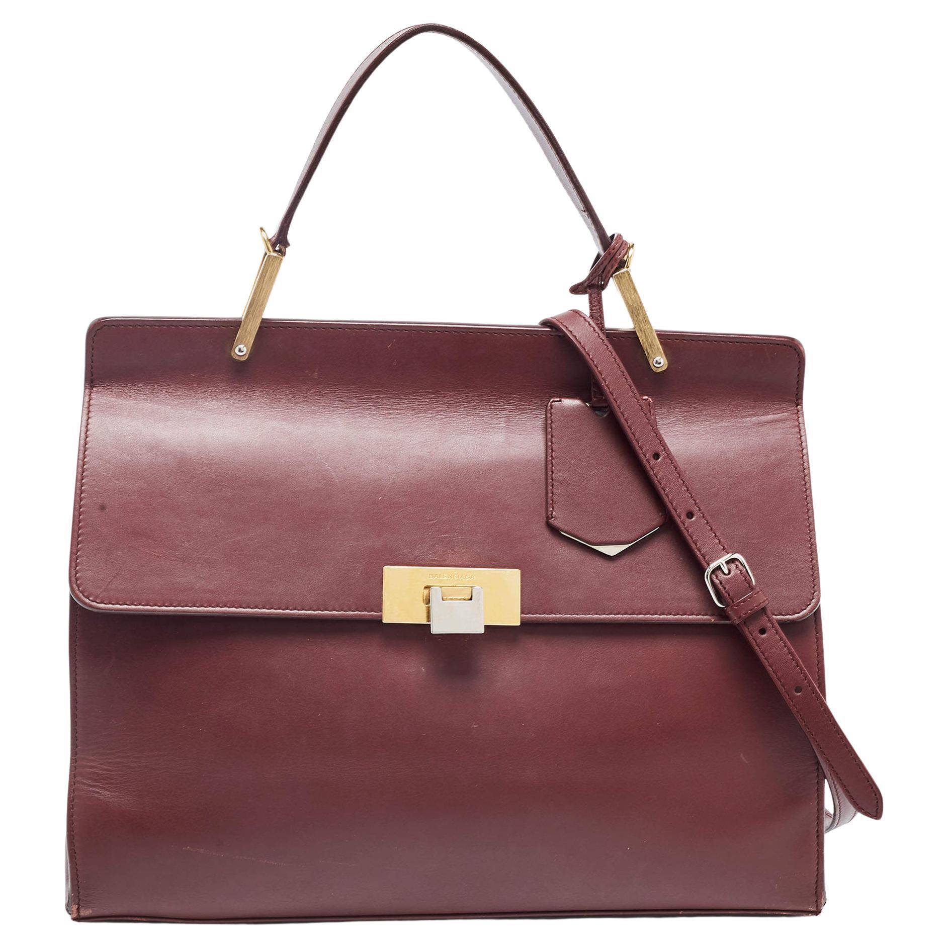 Balenciaga Burgundy Leather Le Dix Cartable Top Handle Bag