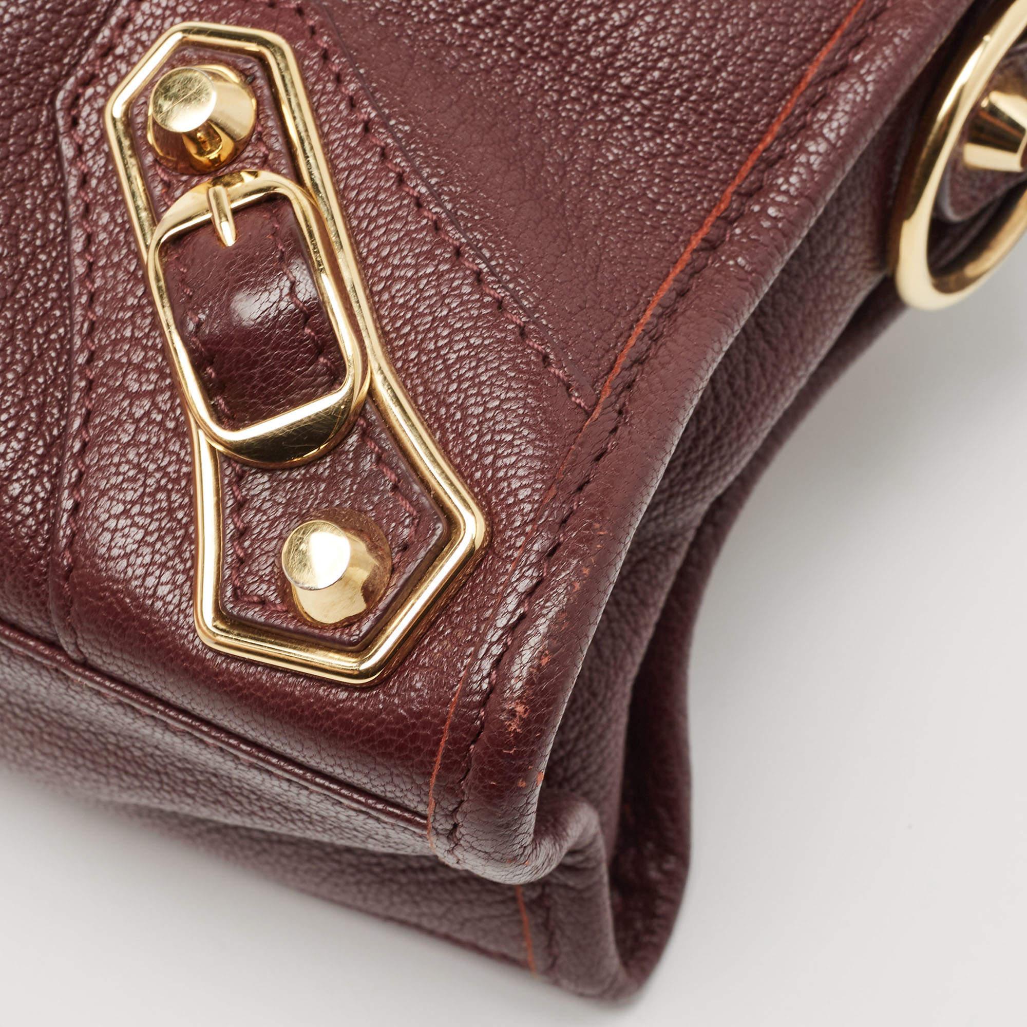 Women's Balenciaga Burgundy Leather Mini Classic Metallic Edge City Bag