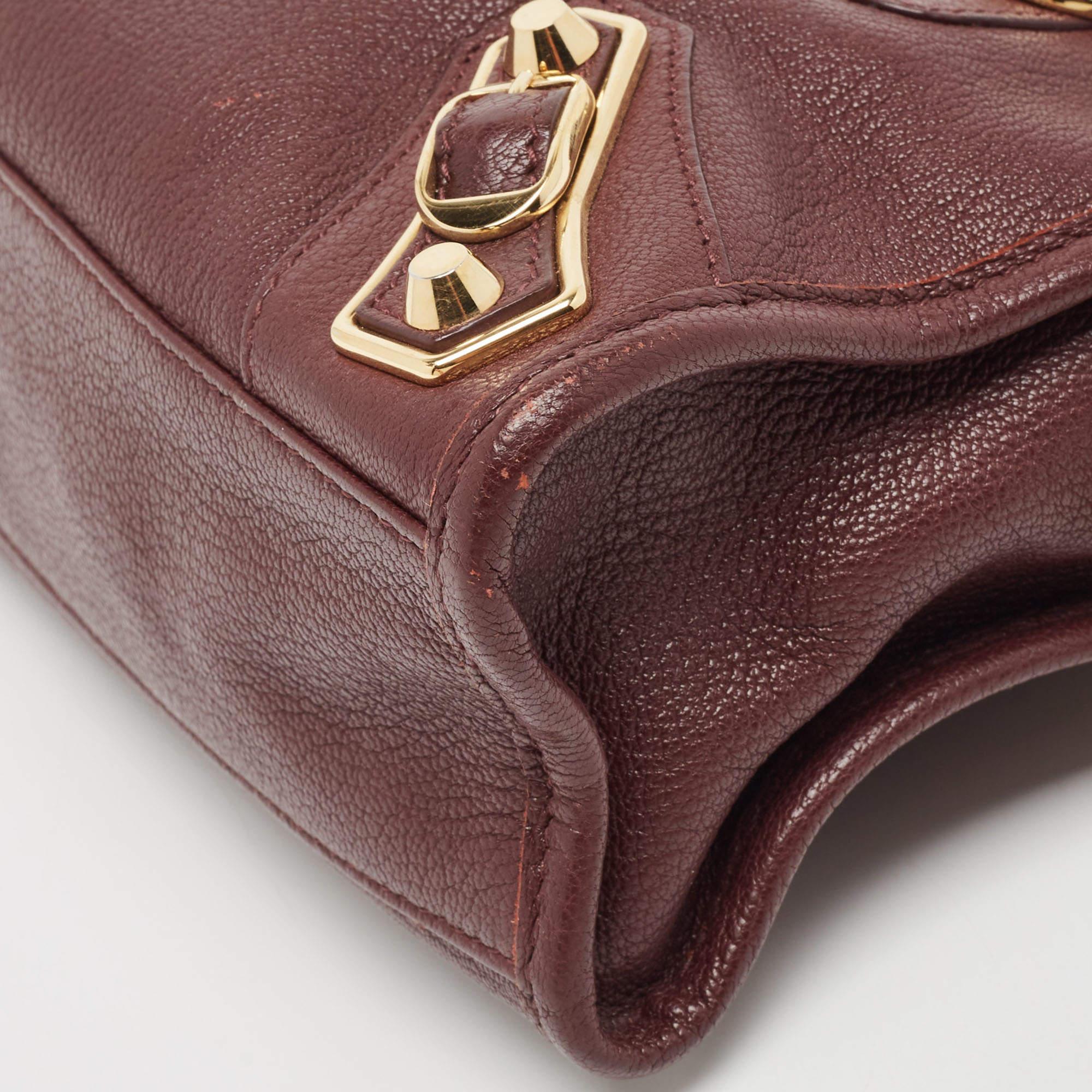 Balenciaga Burgundy Leather Mini Classic Metallic Edge City Bag 1