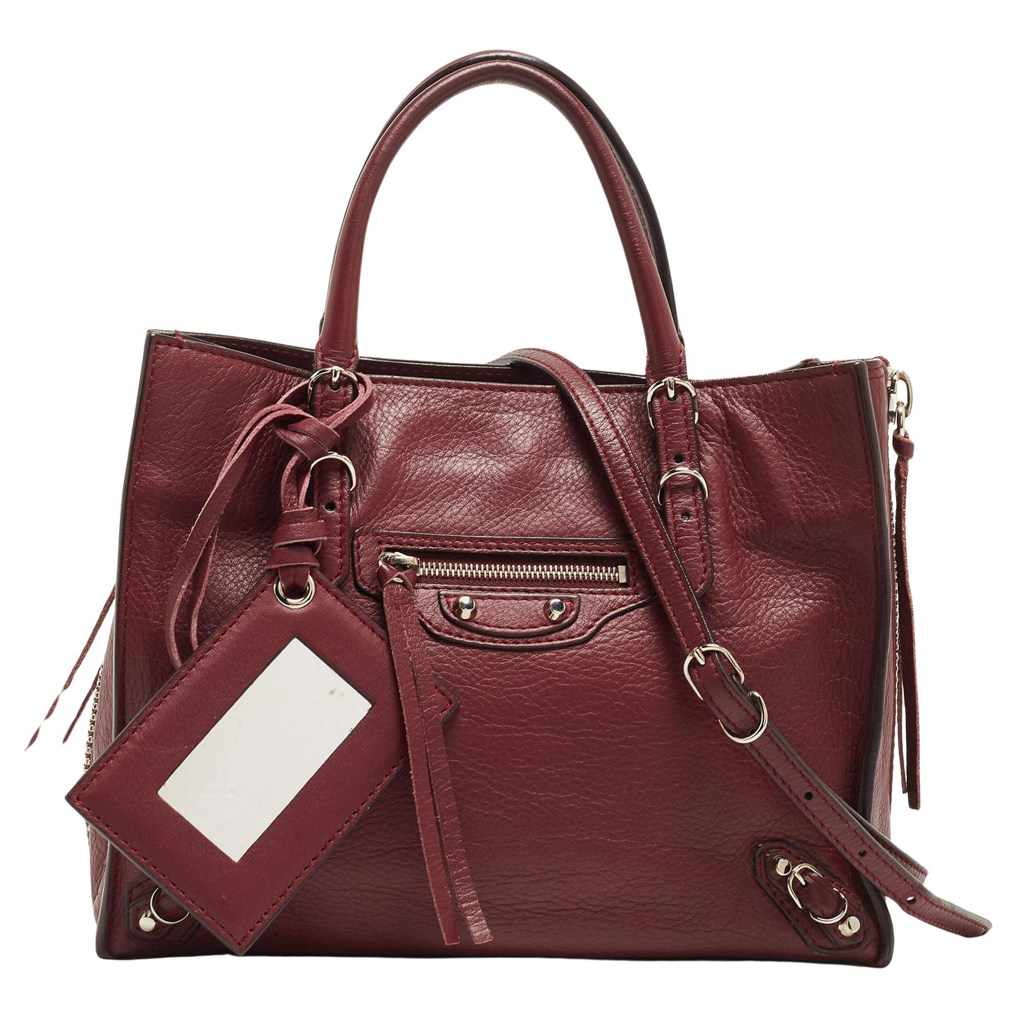 Balenciaga Burgundy Leather Mini Papier A4 Tote