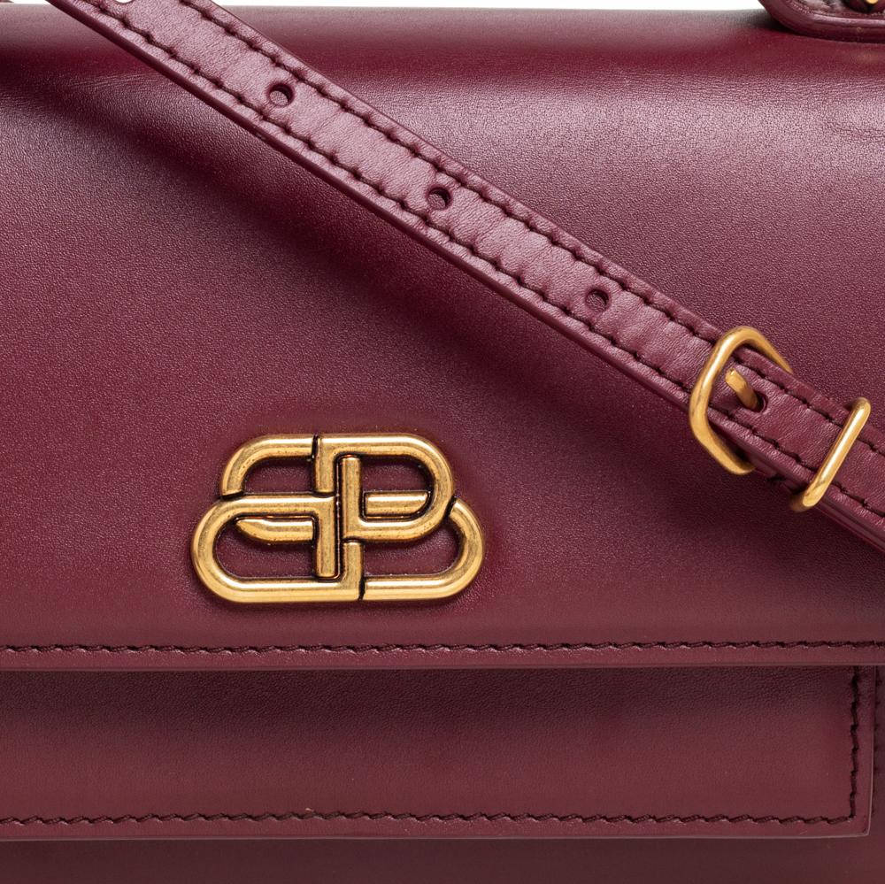 Balenciaga Burgundy Leather Sharp Top Handle Bag In Good Condition In Dubai, Al Qouz 2