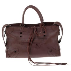 Balenciaga Burgunderfarbene Schwarze City Tote aus Leder