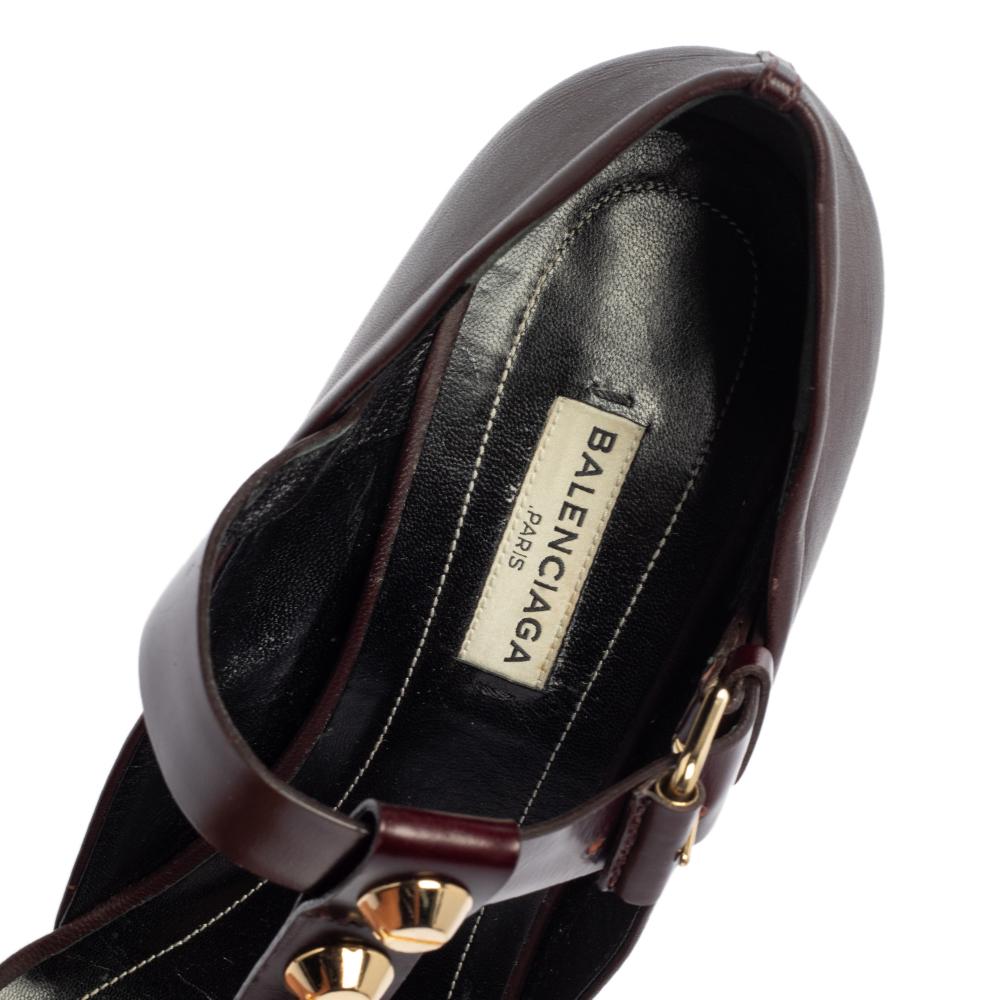 Balenciaga Burgundy Leather Wedge Sandals Size 39 1