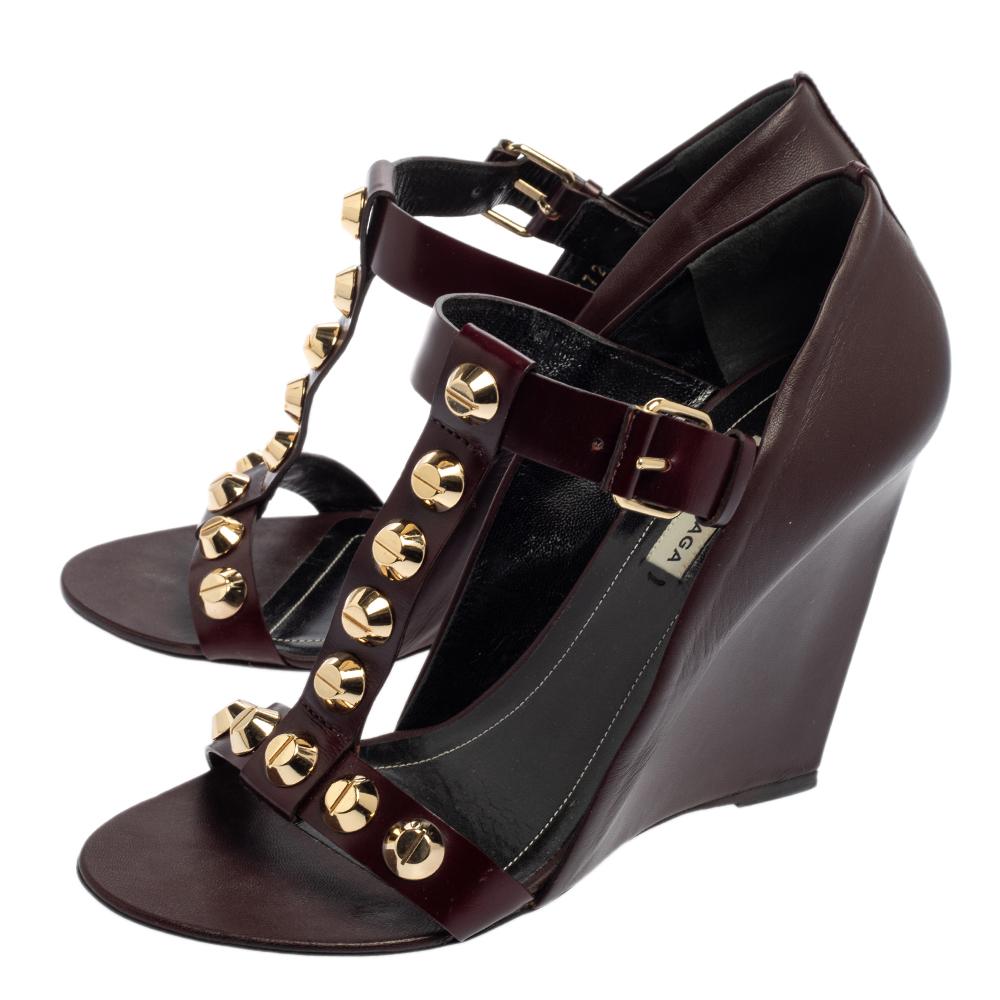 Balenciaga Burgundy Leather Wedge Sandals Size 39 2