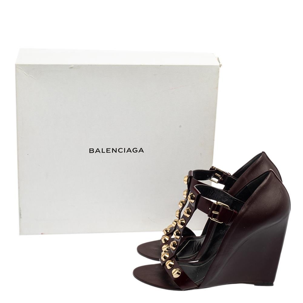 Balenciaga Burgundy Leather Wedge Sandals Size 39 3