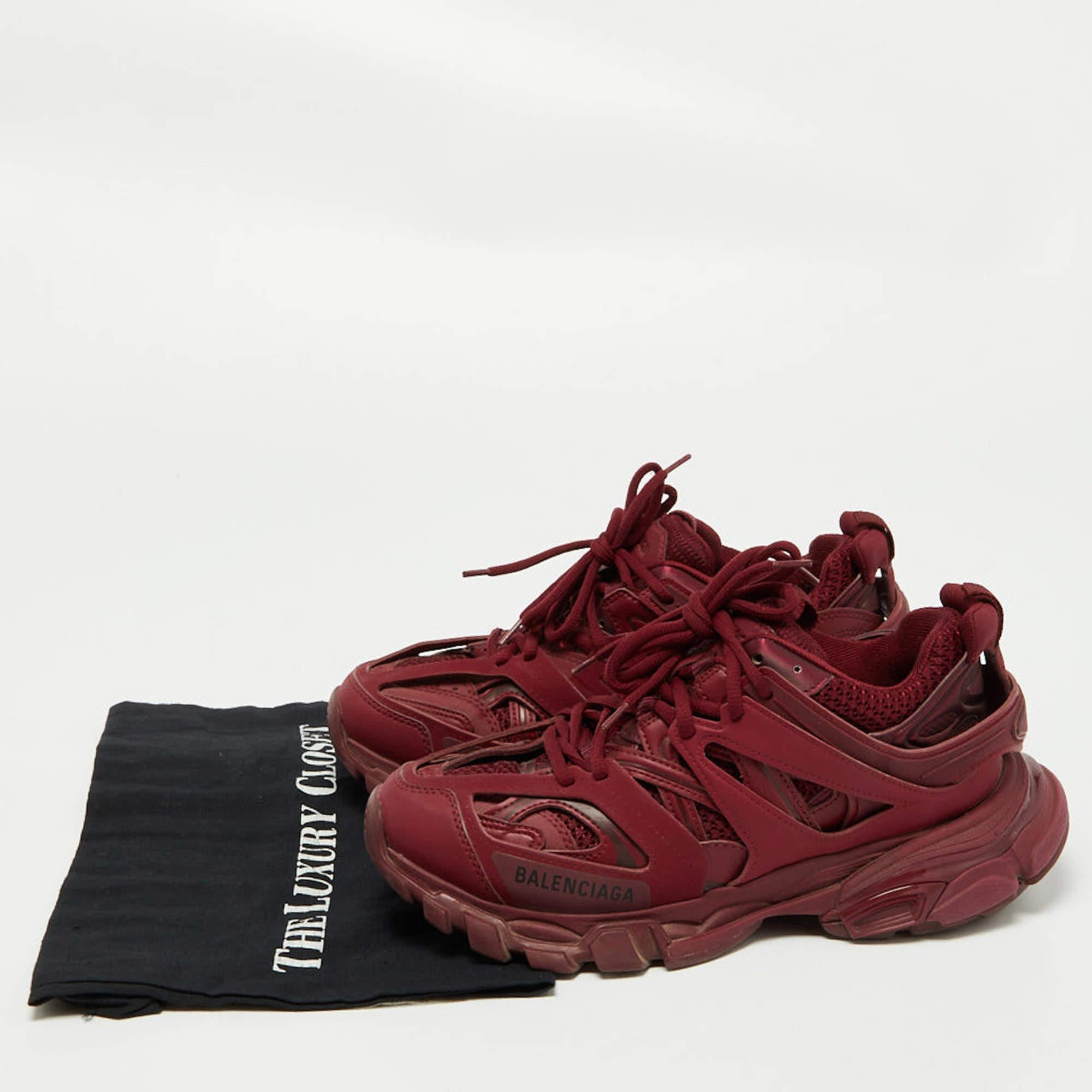 Balenciaga Burgundy Mesh and Leather Track Sneakers Size 38 3