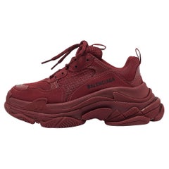Balenciaga Burgundy Mesh and Nubuck Leather Triple S Lace Up Sneakers Size  37