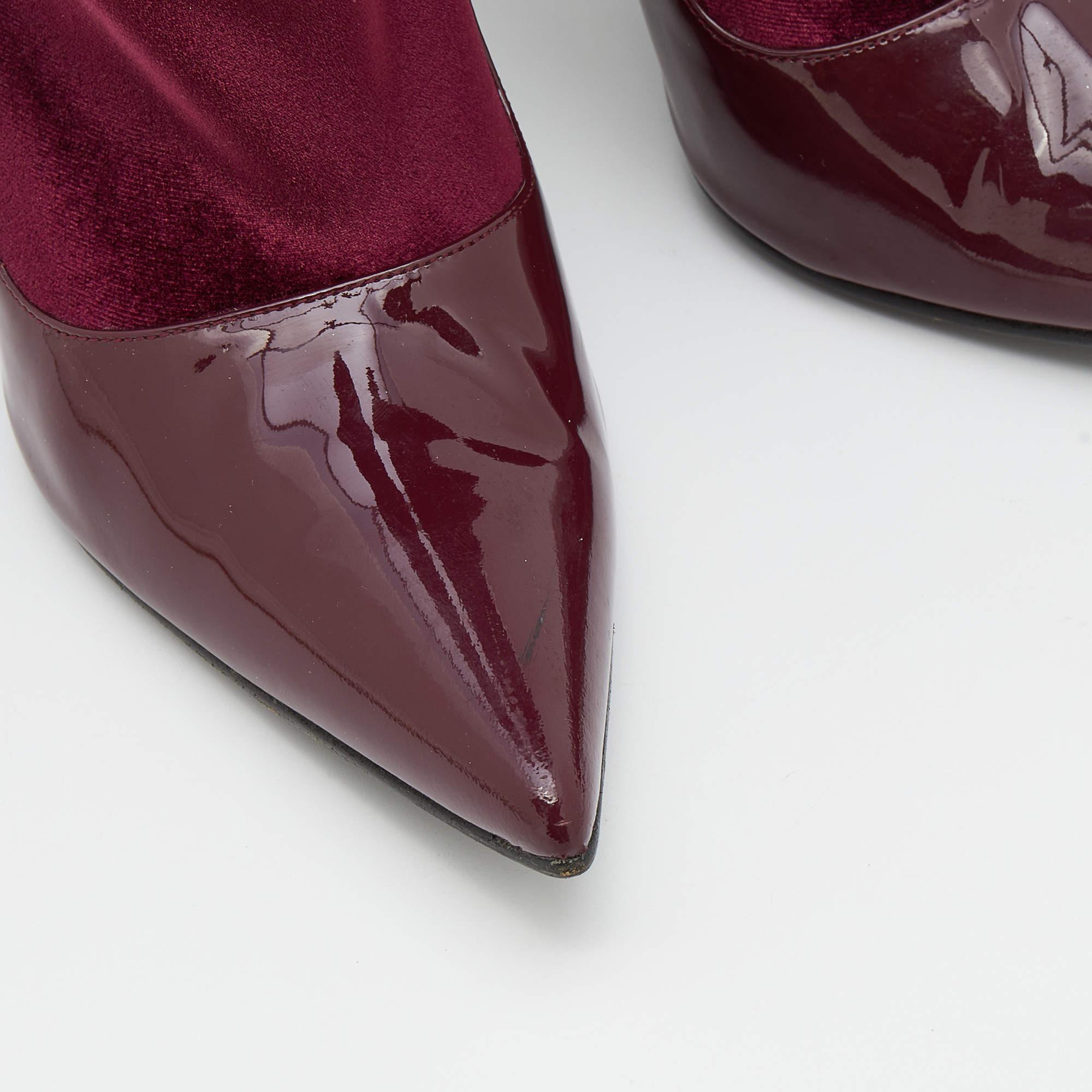 Balenciaga Burgundy Patent Leather And Velvet Knife Stretch Sock Boots Size 39 2
