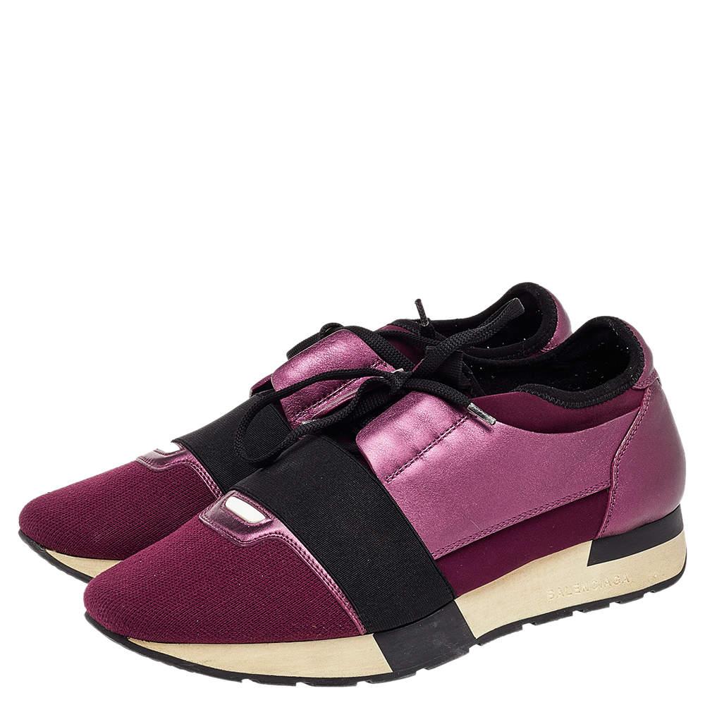 Balenciaga Burgundy/Purple Leather And Canvas Race Runner Sneakers Size 40 In Good Condition For Sale In Dubai, Al Qouz 2