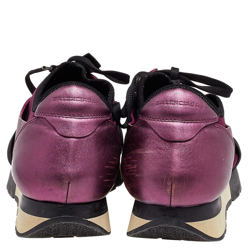 Women's Balenciaga Burgundy/Purple Leather And Canvas Race Runner Sneakers Size 40 For Sale