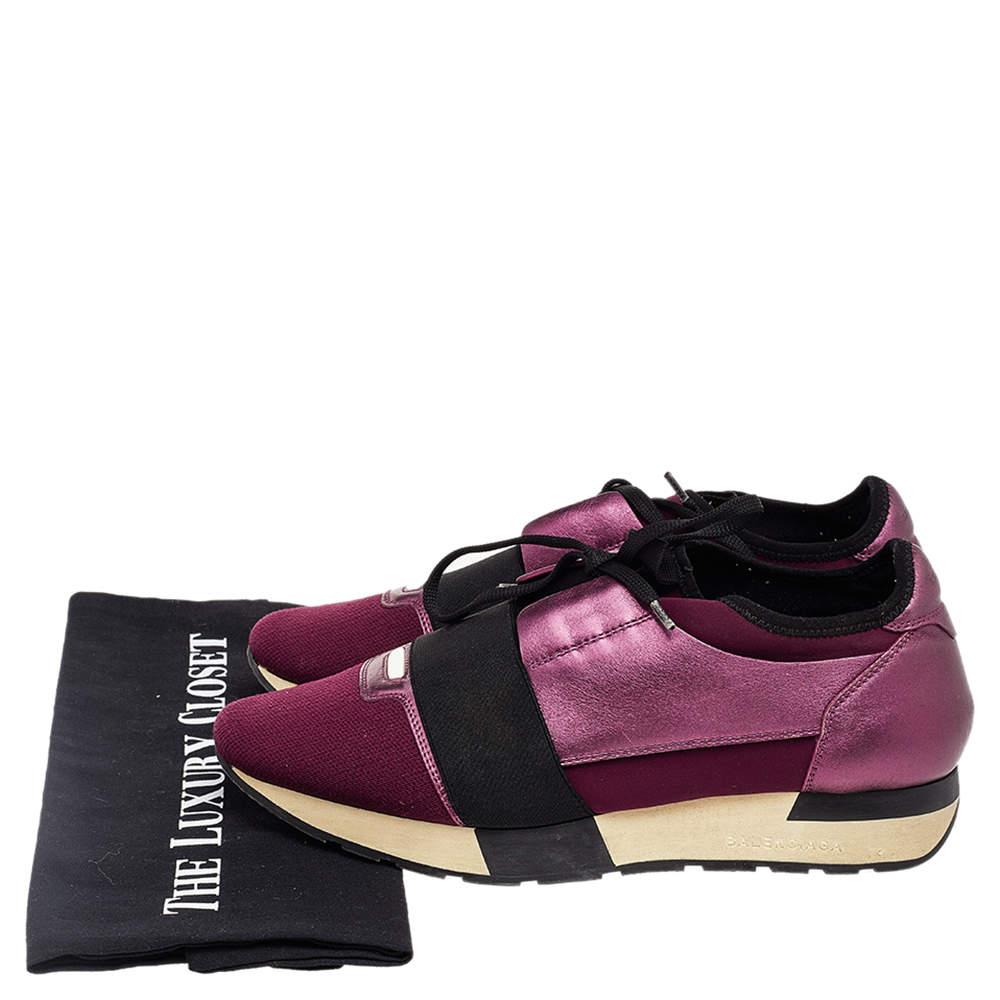Balenciaga Burgundy/Purple Leather And Canvas Race Runner Sneakers Size 40 For Sale 4