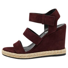 Balenciaga Burgundy Suede Wedge Espadrille Strappy Sandals Size 38