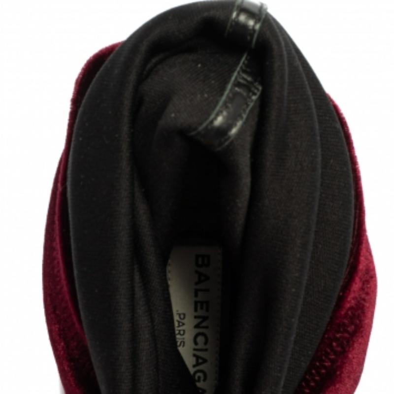 Women's Balenciaga Burgundy Velvet And Patent Leather Knife Mid Calf Boots Size 39 For Sale