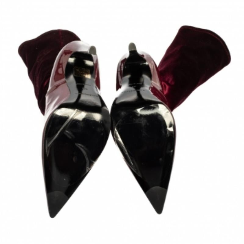 Balenciaga Burgundy Velvet And Patent Leather Knife Mid Calf Boots Size 39 For Sale 2