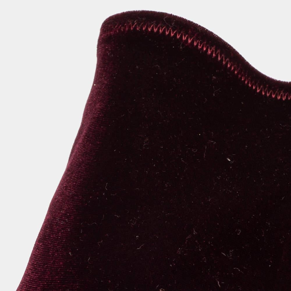 Balenciaga Burgundy Velvet And Patent Leather Knife Mid Calf Boots Size 39 1