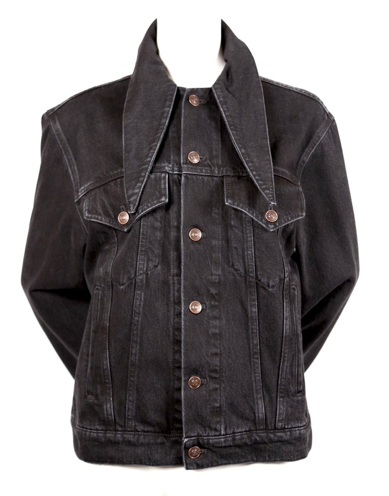 BALENCIAGA by Demna Gvasalia black denim jacket with 'scarf' collar - NEW  For Sale at 1stDibs