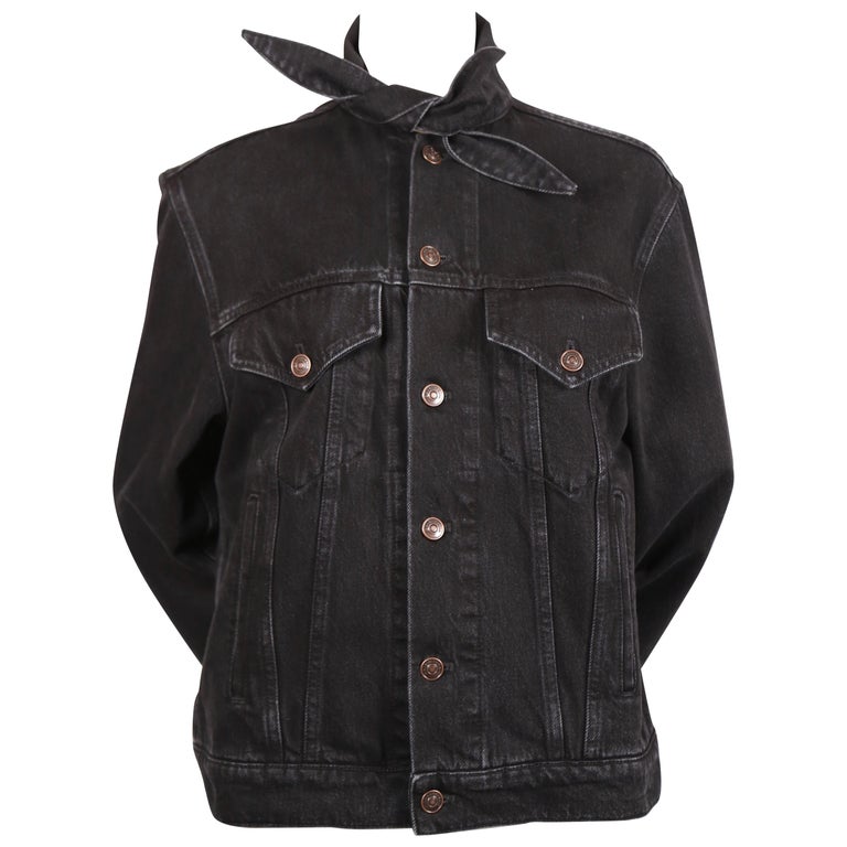 BALENCIAGA by Demna Gvasalia black denim jacket with 'scarf' collar - NEW  For Sale at 1stDibs