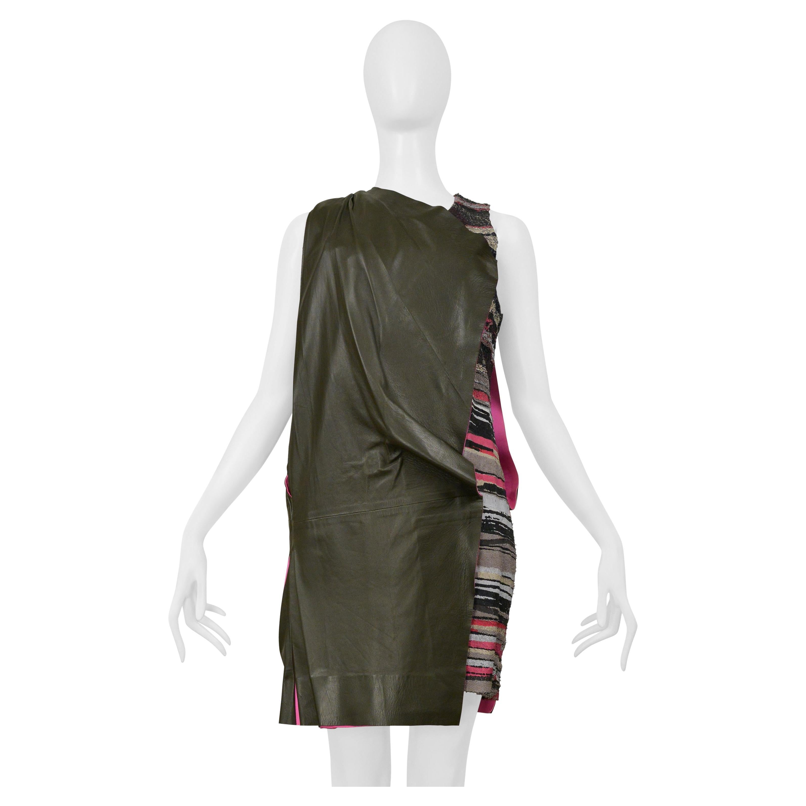 Balenciaga By Ghesquiere Army Green And Pink Leather Dress 2010 For Sale