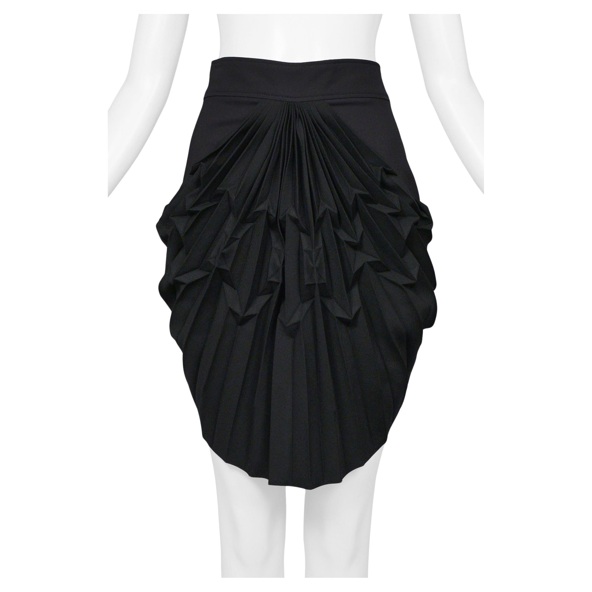 Balenciaga by Ghesquiere Black Asymmetrical Pleated Mini Skirt 2003 For Sale