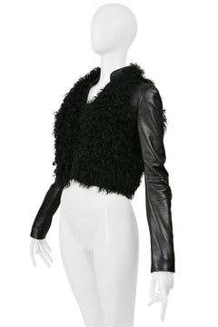 Balenciaga By Ghesquiere Black Leather Jacket With Curly Fur 2008