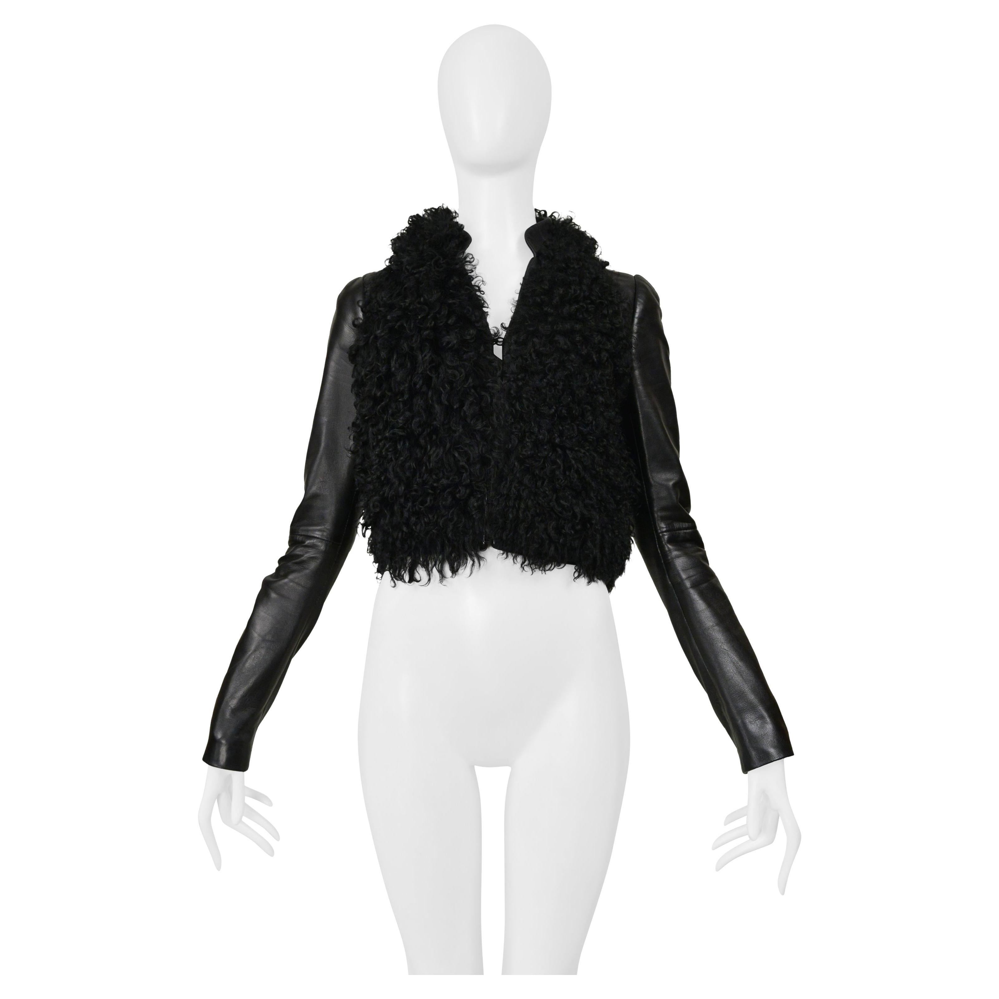 Balenciaga By Ghesquiere Black Leather Jacket With Curly Fur 2008