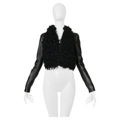 Balenciaga By Ghesquiere Black Leather Jacket With Curly Fur 2008