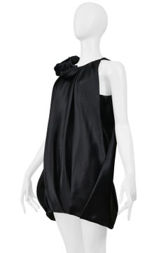 Balenciaga By Ghesquiere Black Satin Dress With Roses