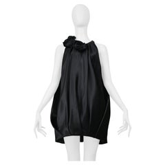 Balenciaga By Ghesquiere Black Satin Dress With Roses