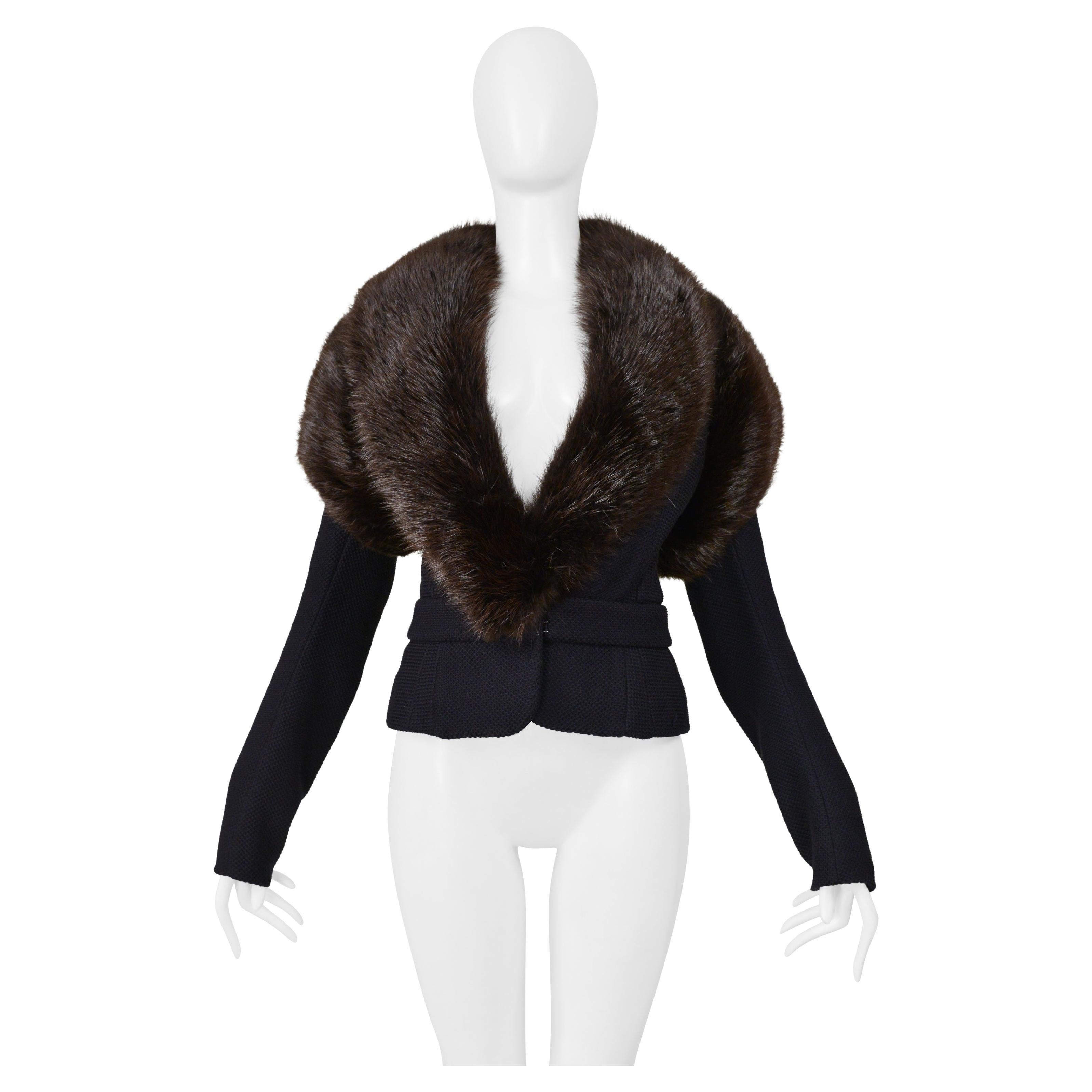 Balenciaga By Ghesquiere Fall 2005 Navy Jacket With Brown Beaver Fur Collar im Angebot