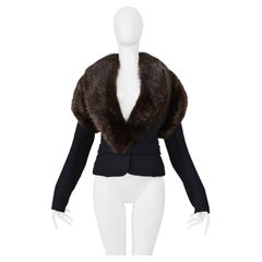Balenciaga By Ghesquiere Fall 2005 Navy Jacket With Brown Beaver Fur Collar