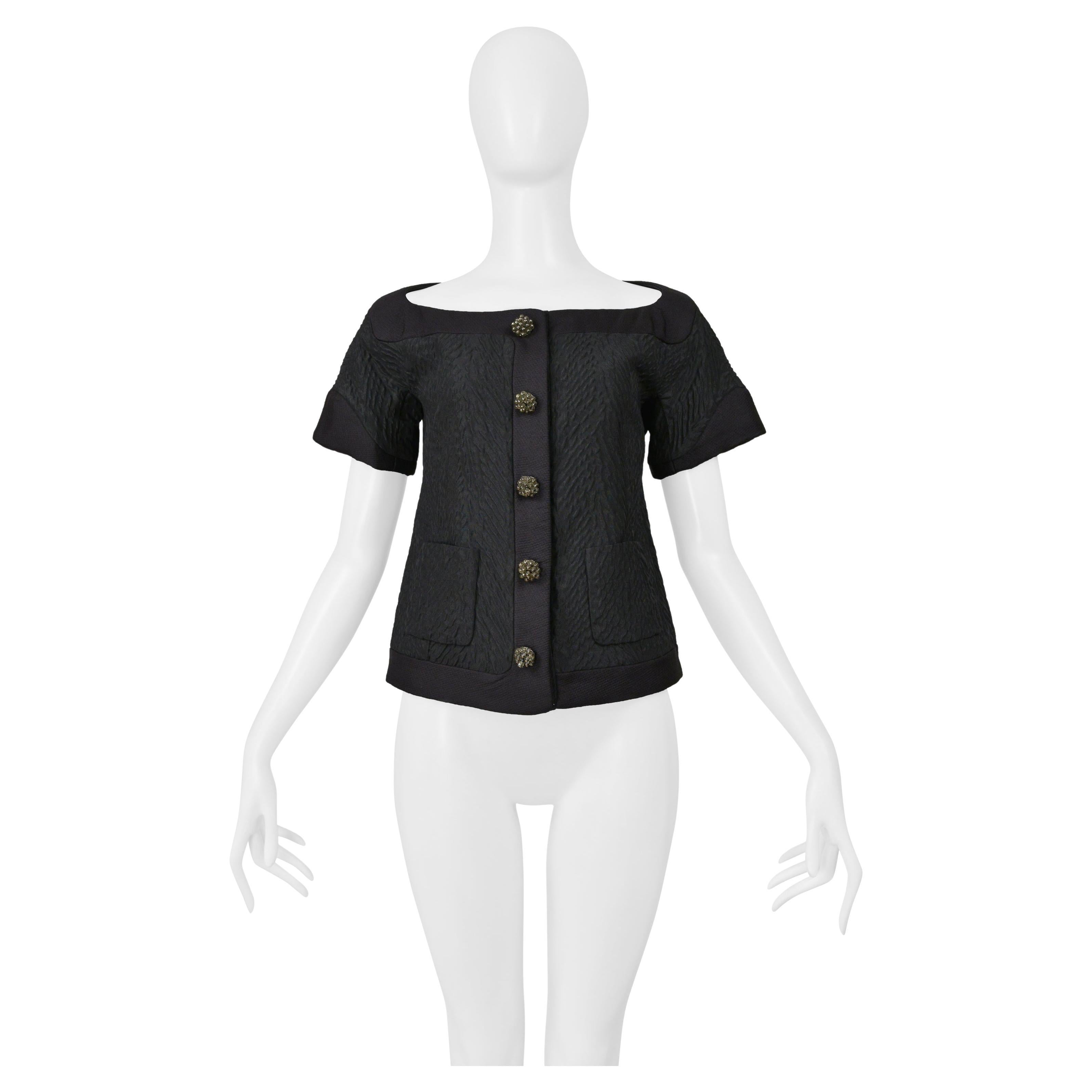 Balenciaga By Ghesquiere Fall 2006 Black Top With Fancy Crystal Bead Buttons in vendita