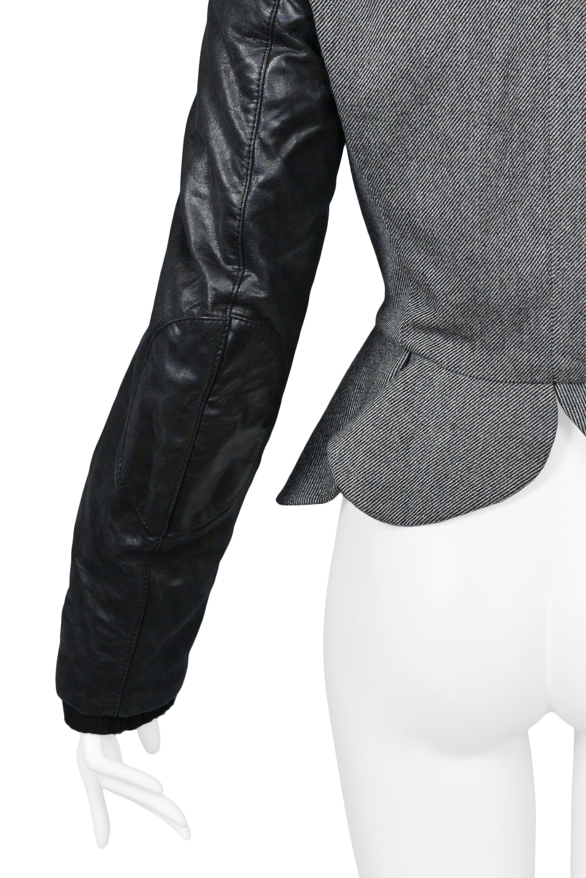 Black Balenciaga By Ghesquiere Grey Wool & Leather Peplum Jacket 2002