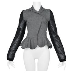 Balenciaga By Ghesquiere Grey Wool & Leather Peplum Jacket 2002