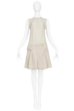 Balenciaga By Ghesquiere Off-White Box Pleat Dress 2006