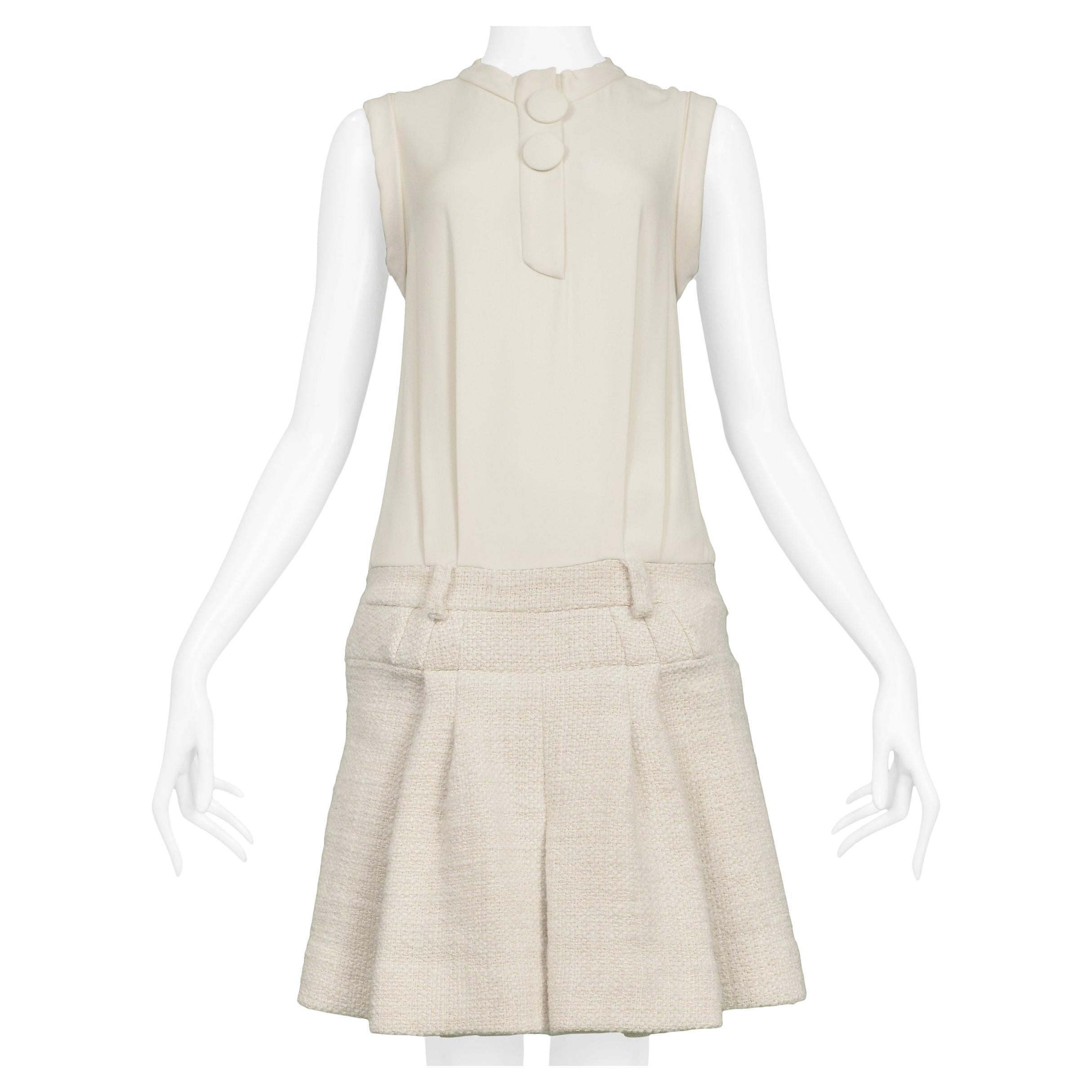 Balenciaga By Ghesquiere Off-White Box Pleat Dress 2006 For Sale