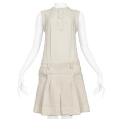 Balenciaga By Ghesquiere Off-White Box Pleat Dress 2006