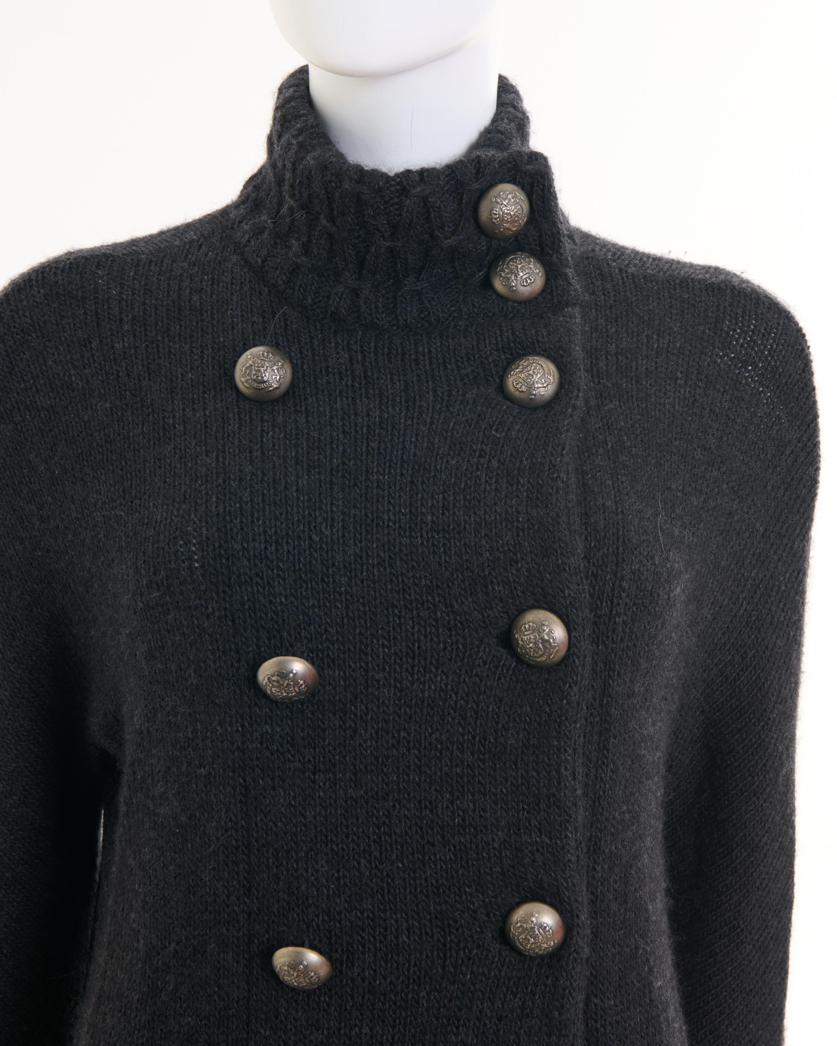Balenciaga by Nicolas Ghesquière A/W 2007 Double Breasted Knitted Black Coat For Sale 1