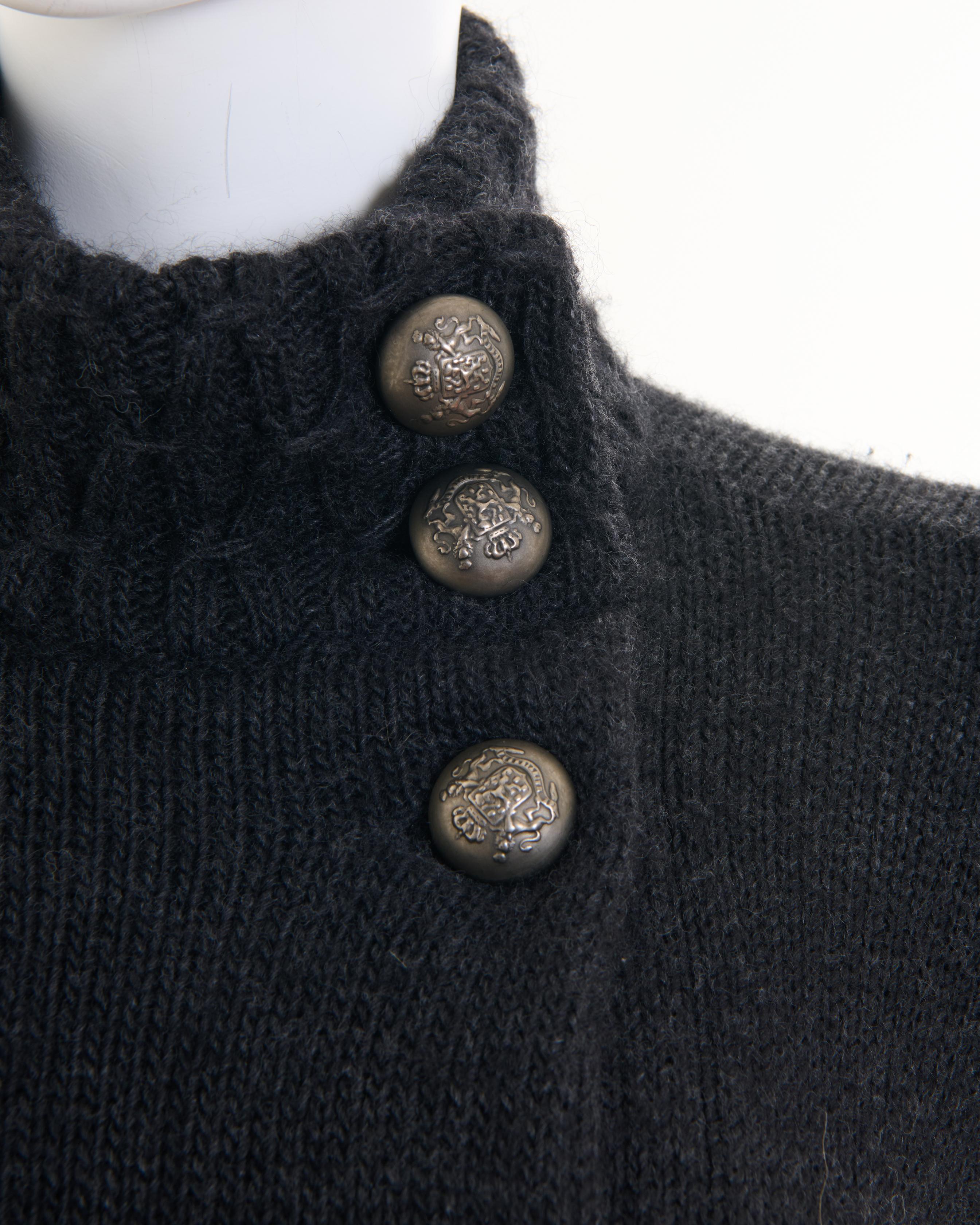 Balenciaga by Nicolas Ghesquière A/W 2007 Double Breasted Knitted Black Coat For Sale 2
