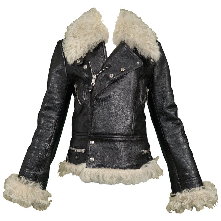 Balenciaga by Nicolas Ghesquiere AW 2004 Leather and Shearling Moto Jacket  For Sale at 1stDibs
