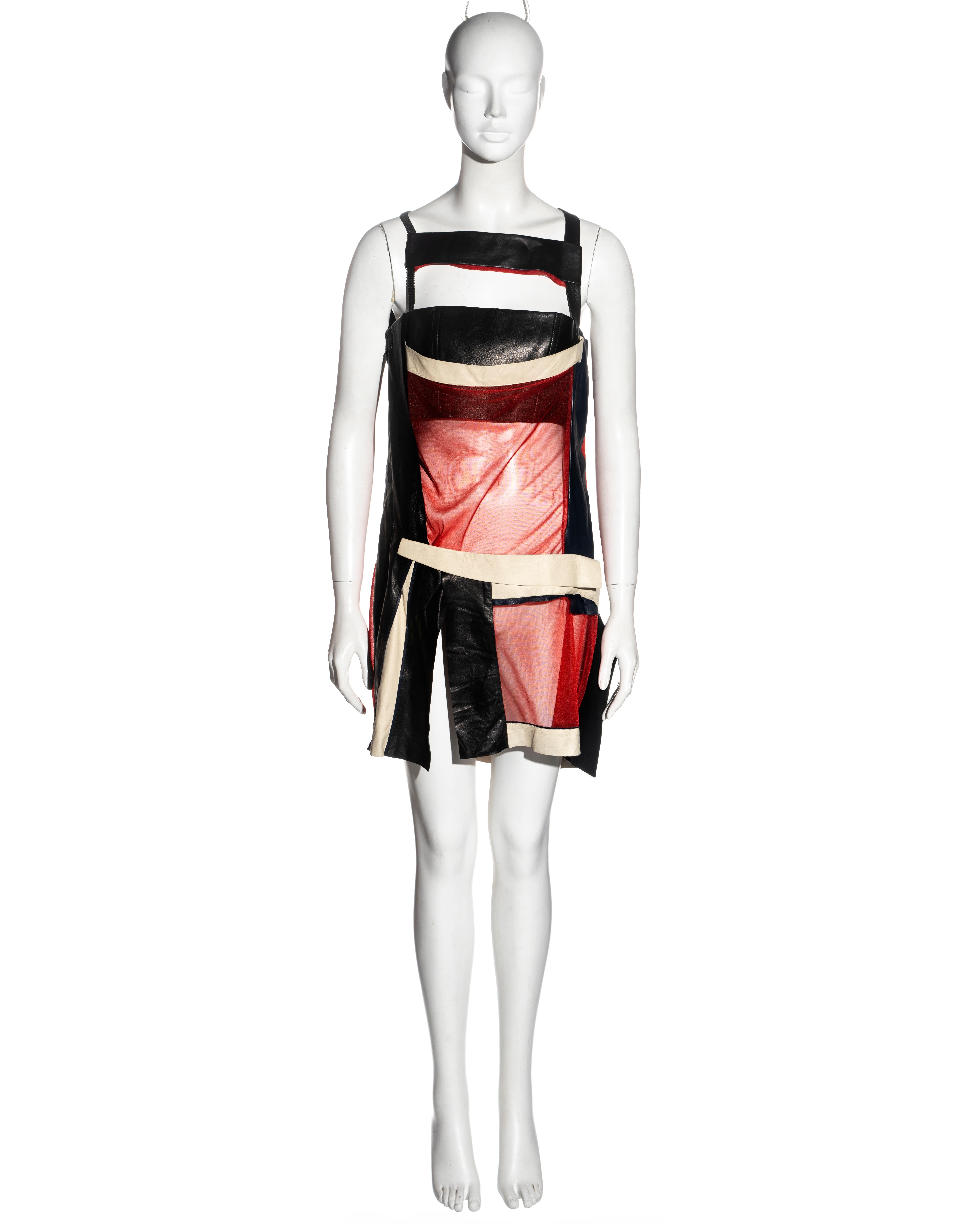 Beige Balenciaga by Nicolas Ghesquière black and red leather mini dress, ss 2010 For Sale