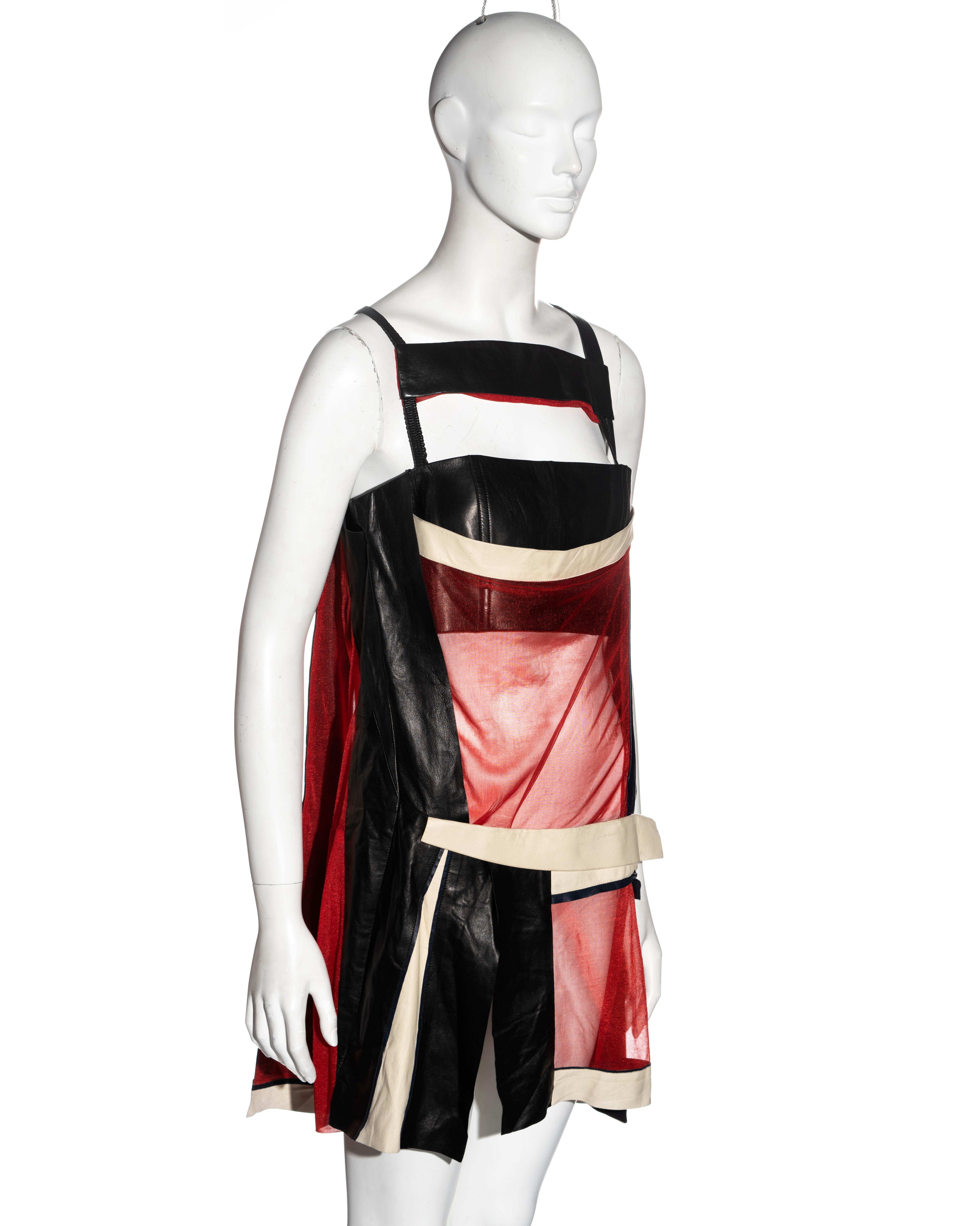 Balenciaga by Nicolas Ghesquière black and red leather mini dress, ss 2010 In Excellent Condition For Sale In London, GB