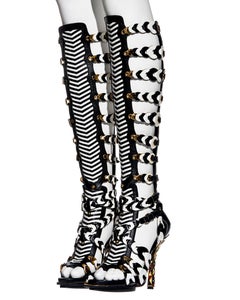 Balenciaga by Nicolas Ghesquière black and white woven leather sandals, ss 2008