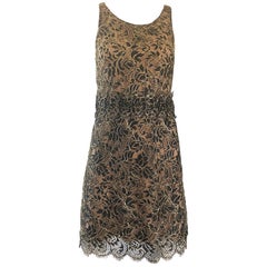 Balenciaga by Nicolas Ghesquiere Black + Gold + Nude Silk Chiffon Lace Dress