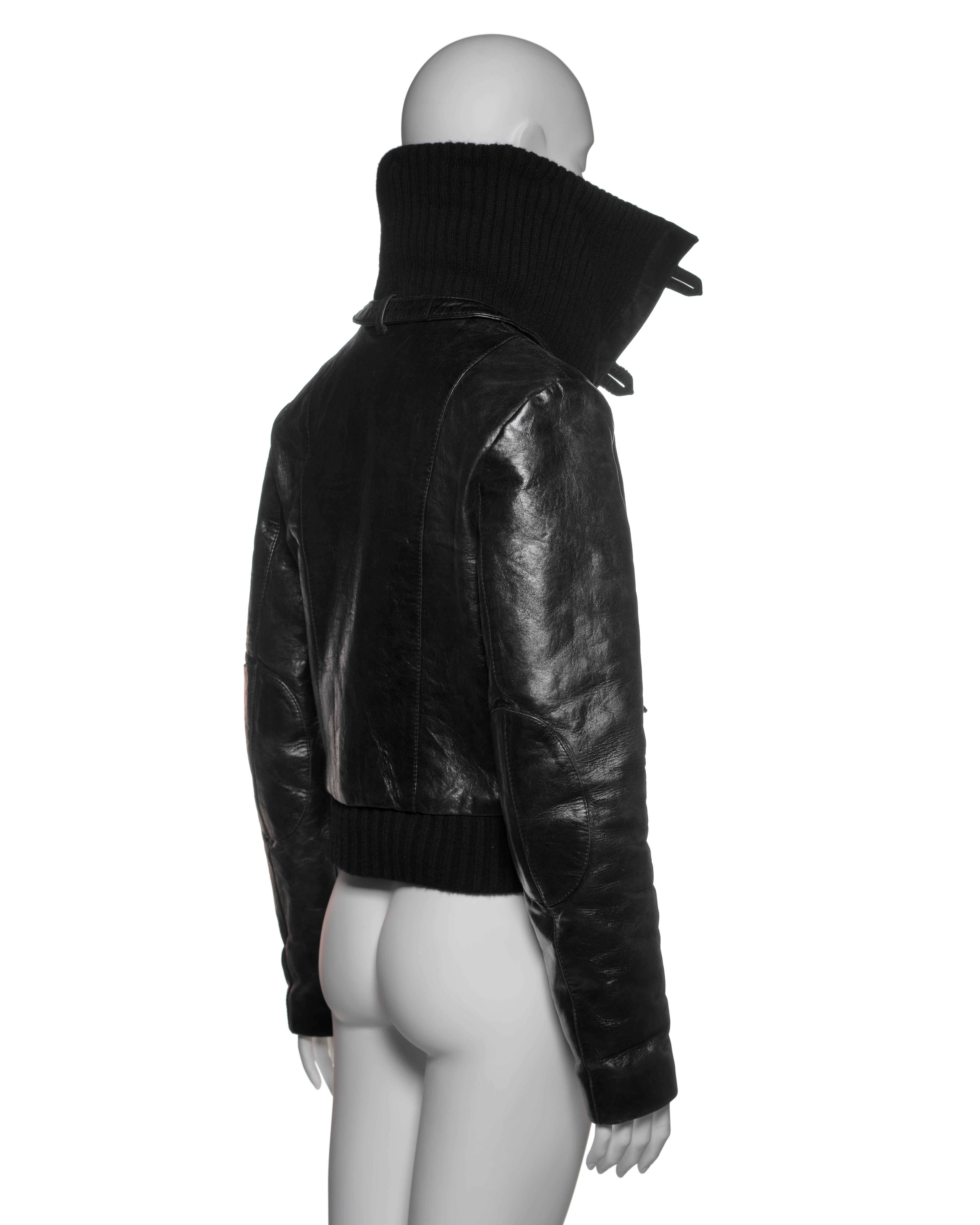 Balenciaga by Nicolas Ghesquière Black Leather Jacket with Knit Collar, FW 2002 6
