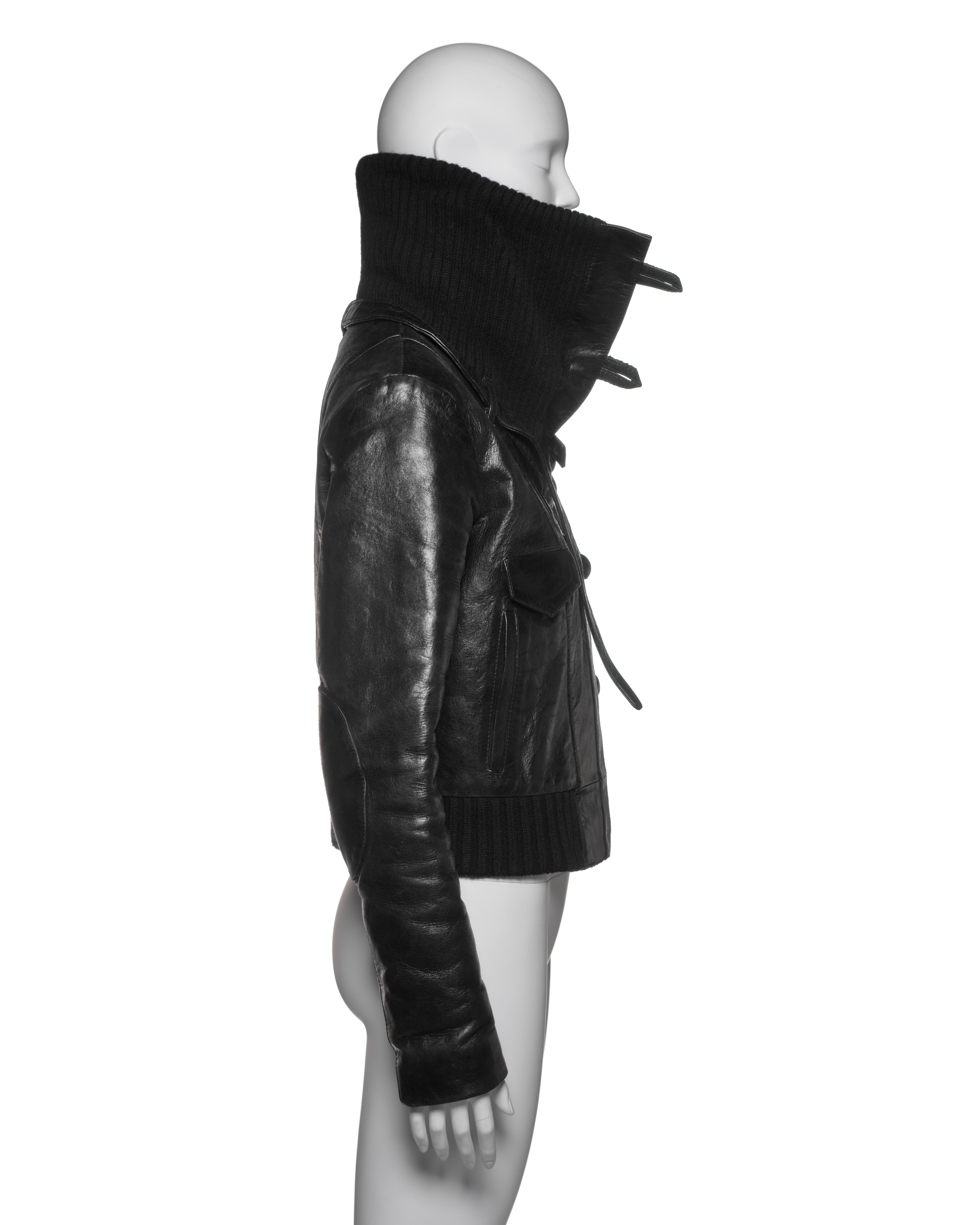 Balenciaga by Nicolas Ghesquière Black Leather Jacket with Knit Collar, FW 2002 7