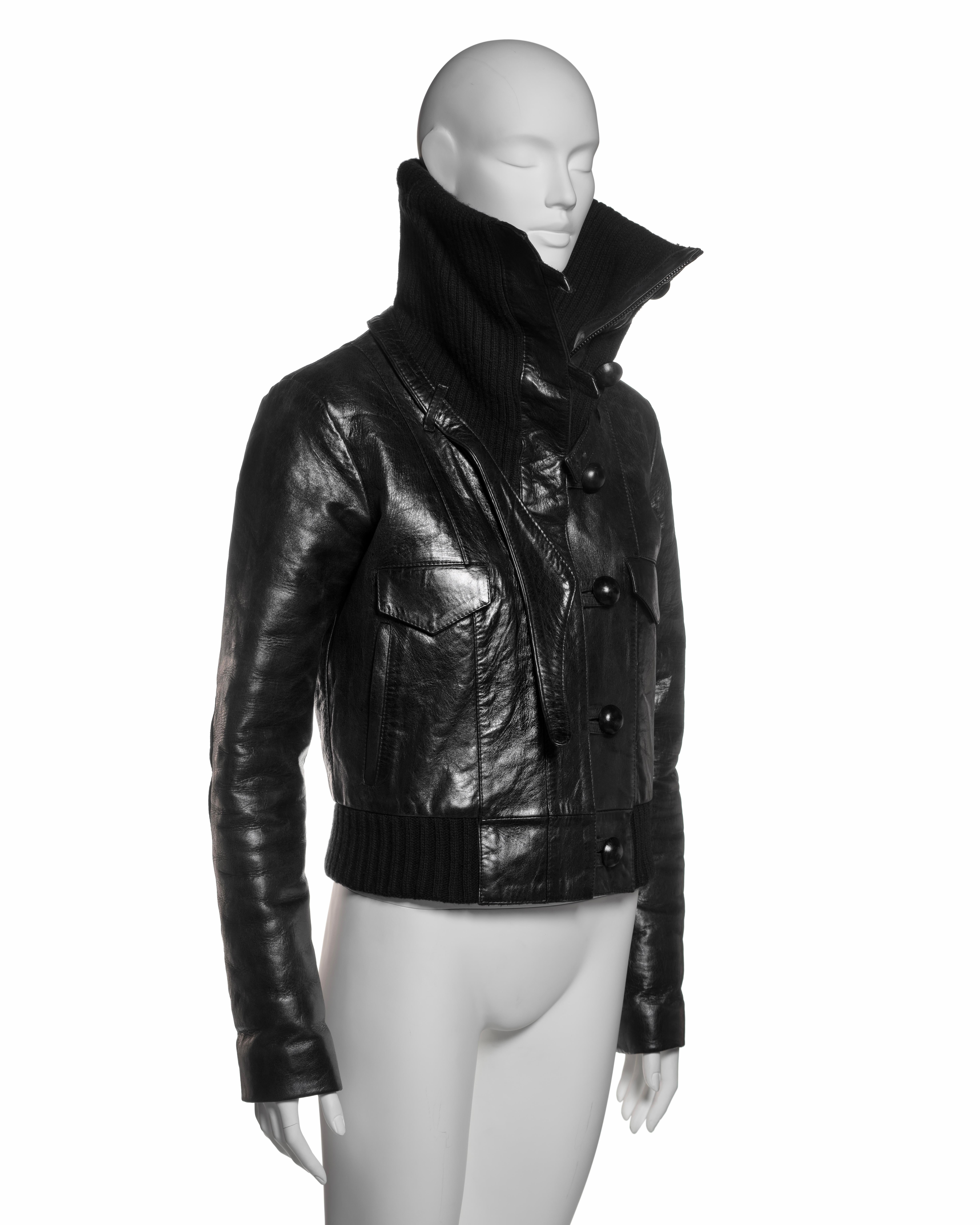 Balenciaga by Nicolas Ghesquière Black Leather Jacket with Knit Collar, FW 2002 8